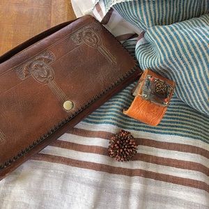 Antique Leather Clutch, scarf, cuff, and ring!